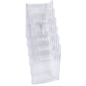 Exacompta Wandprospektständer A4 vertikal 6 Fächer kristallklar, 26 mm Fülltiefe, Wandmontage inkl., 25 Jahre Garantie