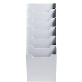 Exacompta Wandprospektständer A4 vertikal 6 Fächer lichtgrau, 26 mm Fülltiefe, Wandmontage inkl., 25 Jahre Garantie