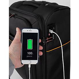 Exactive Trolley mit Laptop- & Tabletfächern, Handgepäckformat, TSA-Schloss & USB-Anschluss, 4 Rollen, schwarz