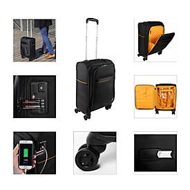 Exactive Trolley mit Laptop- & Tabletfächern, Handgepäckformat, TSA-Schloss & USB-Anschluss, 4 Rollen, schwarz