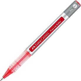 Faber Castell Tintenroller Free Ink Fine, Schreibfarbe rot, Strichstärke 0,7 mm, mit Sichtfester und Metallclip, Recycling-Kunststoff, 1 Stück