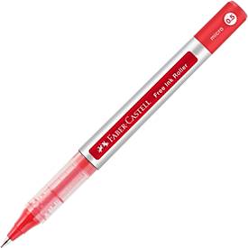 Faber Castell Tintenroller Free Ink Micro, Schreibfarbe rot, Strichstärke 0,5 mm, mit Sichtfester und Metallclip, Recycling-Kunststoff, 1 Stück