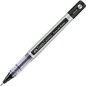 Faber Castell Tintenroller Free Ink Micro, Schreibfarbe schwarz, Strichstärke 0,5 mm, mit Sichtfester und Metallclip, Recycling-Kunststoff, 1 Stück
