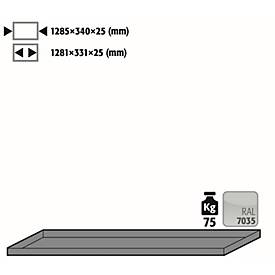 Fachboden Standard für asecos Druckgasflaschenschränke, Stahlblech, lichtgrau, B 1285 x T 340 x H 25 mm, bis 75 kg