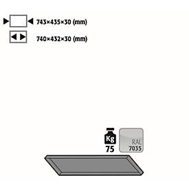 Fachboden Standard für asecos Druckgasflaschenschränke, Stahlblech, lichtgrau, B 743 x T 435 x H 30 mm, bis 75 kg