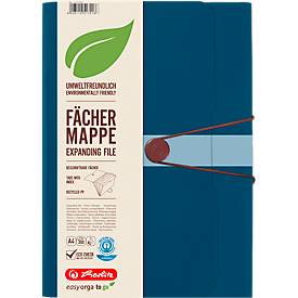 Fächermappe, A4, Recycling-PP-Folie, 12 Fächer + Visitenkarten-Tasche, dunkelblau