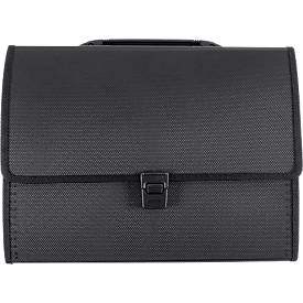 Fächermappe FolderSys, A4, Rückenbreite 65 mm, 24 Taben-Fächer, Umschlag, Bordierband, Clipverschluss & Tragegriff, B 335 x H 250 mm, PP, schwarz