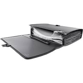 Fächermappe FolderSys, A4, Rückenbreite 65 mm, 24 Taben-Fächer, Umschlag, Bordierband, Clipverschluss & Tragegriff, B 335 x H 250 mm, PP, schwarz