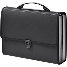 Fächermappe FolderSys, A4, Rückenbreite 65 mm, 24 Taben-Fächer, Umschlag, Bordierband, Clipverschluss & Tragegriff, B 335 x H 250 mm, PP, schwarz