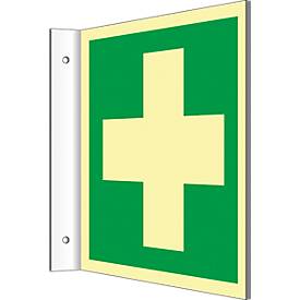 Fahnenschild mit Erste Hilfe-Symbol