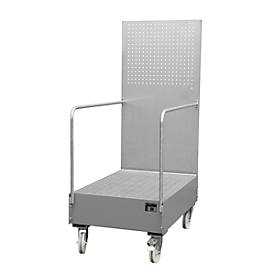 Fahrbare Auffangwanne mit Lochplattenwand, aus Stahl, Kapazität 2 x 200-Liter Fässer