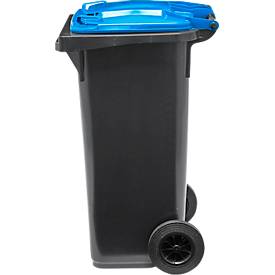 Fahrbare Mülltonne SSI Schäfer GMT eXtra, 120 l, EN 840, vorbereitet für Chipaufnahme, Ziehgriff, 90 % Recycling-Kunststoff, schwarz-blau