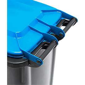 Fahrbare Mülltonne SSI Schäfer GMT eXtra, 120 l, EN 840, vorbereitet für Chipaufnahme, Ziehgriff, 90 % Recycling-Kunststoff, schwarz-blau