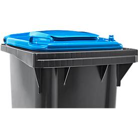Fahrbare Mülltonne SSI Schäfer GMT eXtra, 120 l, EN 840, vorbereitet für Chipaufnahme, Ziehgriff, 90 % Recycling-Kunststoff, schwarz-blau