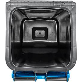 Fahrbare Mülltonne SSI Schäfer GMT eXtra, 120 l, EN 840, vorbereitet für Chipaufnahme, Ziehgriff, 90 % Recycling-Kunststoff, schwarz-blau