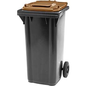 Fahrbare Mülltonne SSI Schäfer GMT eXtra, 120 l, EN 840, vorbereitet für Chipaufnahme, Ziehgriff, 90 % Recycling-Kunststoff, schwarz-braun