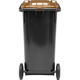 Fahrbare Mülltonne SSI Schäfer GMT eXtra, 120 l, EN 840, vorbereitet für Chipaufnahme, Ziehgriff, 90 % Recycling-Kunststoff, schwarz-braun