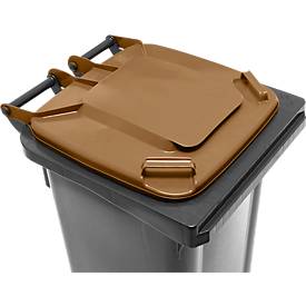 Fahrbare Mülltonne SSI Schäfer GMT eXtra, 120 l, EN 840, vorbereitet für Chipaufnahme, Ziehgriff, 90 % Recycling-Kunststoff, schwarz-braun