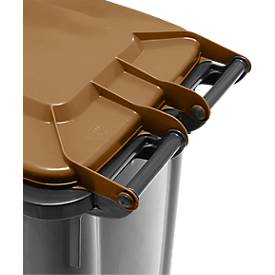 Fahrbare Mülltonne SSI Schäfer GMT eXtra, 120 l, EN 840, vorbereitet für Chipaufnahme, Ziehgriff, 90 % Recycling-Kunststoff, schwarz-braun