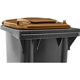 Fahrbare Mülltonne SSI Schäfer GMT eXtra, 120 l, EN 840, vorbereitet für Chipaufnahme, Ziehgriff, 90 % Recycling-Kunststoff, schwarz-braun