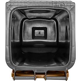 Fahrbare Mülltonne SSI Schäfer GMT eXtra, 120 l, EN 840, vorbereitet für Chipaufnahme, Ziehgriff, 90 % Recycling-Kunststoff, schwarz-braun