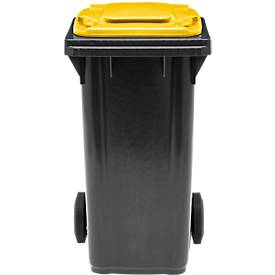 Fahrbare Mülltonne SSI Schäfer GMT eXtra, 120 l, EN 840, vorbereitet für Chipaufnahme, Ziehgriff, 90 % Recycling-Kunststoff, schwarz-gelb