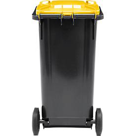 Fahrbare Mülltonne SSI Schäfer GMT eXtra, 120 l, EN 840, vorbereitet für Chipaufnahme, Ziehgriff, 90 % Recycling-Kunststoff, schwarz-gelb
