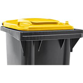 Fahrbare Mülltonne SSI Schäfer GMT eXtra, 120 l, EN 840, vorbereitet für Chipaufnahme, Ziehgriff, 90 % Recycling-Kunststoff, schwarz-gelb