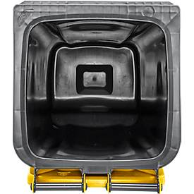 Fahrbare Mülltonne SSI Schäfer GMT eXtra, 120 l, EN 840, vorbereitet für Chipaufnahme, Ziehgriff, 90 % Recycling-Kunststoff, schwarz-gelb