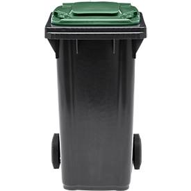 Fahrbare Mülltonne SSI Schäfer GMT eXtra, 120 l, EN 840, vorbereitet für Chipaufnahme, Ziehgriff, 90 % Recycling-Kunststoff, schwarz-grün