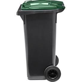 Fahrbare Mülltonne SSI Schäfer GMT eXtra, 120 l, EN 840, vorbereitet für Chipaufnahme, Ziehgriff, 90 % Recycling-Kunststoff, schwarz-grün