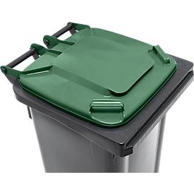 Fahrbare Mülltonne SSI Schäfer GMT eXtra, 120 l, EN 840, vorbereitet für Chipaufnahme, Ziehgriff, 90 % Recycling-Kunststoff, schwarz-grün