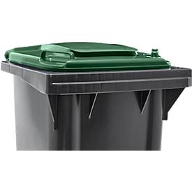 Fahrbare Mülltonne SSI Schäfer GMT eXtra, 120 l, EN 840, vorbereitet für Chipaufnahme, Ziehgriff, 90 % Recycling-Kunststoff, schwarz-grün