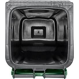 Fahrbare Mülltonne SSI Schäfer GMT eXtra, 120 l, EN 840, vorbereitet für Chipaufnahme, Ziehgriff, 90 % Recycling-Kunststoff, schwarz-grün