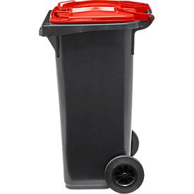 Fahrbare Mülltonne SSI Schäfer GMT eXtra, 120 l, EN 840, vorbereitet für Chipaufnahme, Ziehgriff, 90 % Recycling-Kunststoff, schwarz-rot