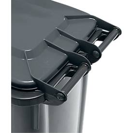 Fahrbare Mülltonne SSI Schäfer GMT eXtra, 120 l, EN 840, vorbereitet für Chipaufnahme, Ziehgriff, 90 % Recycling-Kunststoff, schwarz-schwarz