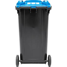 Fahrbare Mülltonne SSI Schäfer GMT eXtra, 240 l, EN 840, vorbereitet für Chipaufnahme, Ziehgriff, 90 % Recycling-Kunststoff, schwarz-blau