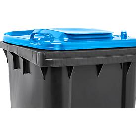 Fahrbare Mülltonne SSI Schäfer GMT eXtra, 240 l, EN 840, vorbereitet für Chipaufnahme, Ziehgriff, 90 % Recycling-Kunststoff, schwarz-blau