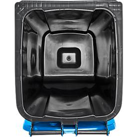 Fahrbare Mülltonne SSI Schäfer GMT eXtra, 240 l, EN 840, vorbereitet für Chipaufnahme, Ziehgriff, 90 % Recycling-Kunststoff, schwarz-blau
