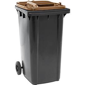 Fahrbare Mülltonne SSI Schäfer GMT eXtra, 240 l, EN 840, vorbereitet für Chipaufnahme, Ziehgriff, 90 % Recycling-Kunststoff, schwarz-braun