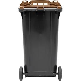 Fahrbare Mülltonne SSI Schäfer GMT eXtra, 240 l, EN 840, vorbereitet für Chipaufnahme, Ziehgriff, 90 % Recycling-Kunststoff, schwarz-braun