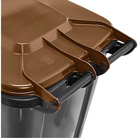 Fahrbare Mülltonne SSI Schäfer GMT eXtra, 240 l, EN 840, vorbereitet für Chipaufnahme, Ziehgriff, 90 % Recycling-Kunststoff, schwarz-braun