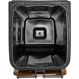 Fahrbare Mülltonne SSI Schäfer GMT eXtra, 240 l, EN 840, vorbereitet für Chipaufnahme, Ziehgriff, 90 % Recycling-Kunststoff, schwarz-braun