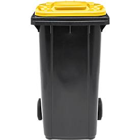 Fahrbare Mülltonne SSI Schäfer GMT eXtra, 240 l, EN 840, vorbereitet für Chipaufnahme, Ziehgriff, 90 % Recycling-Kunststoff, schwarz-gelb