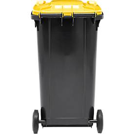 Fahrbare Mülltonne SSI Schäfer GMT eXtra, 240 l, EN 840, vorbereitet für Chipaufnahme, Ziehgriff, 90 % Recycling-Kunststoff, schwarz-gelb