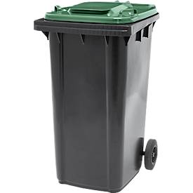 Fahrbare Mülltonne SSI Schäfer GMT eXtra, 240 l, EN 840, vorbereitet für Chipaufnahme, Ziehgriff, 90 % Recycling-Kunststoff, schwarz-grün