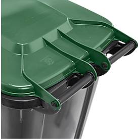 Fahrbare Mülltonne SSI Schäfer GMT eXtra, 240 l, EN 840, vorbereitet für Chipaufnahme, Ziehgriff, 90 % Recycling-Kunststoff, schwarz-grün