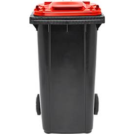 Fahrbare Mülltonne SSI Schäfer GMT eXtra, 240 l, EN 840, vorbereitet für Chipaufnahme, Ziehgriff, 90 % Recycling-Kunststoff, schwarz-rot
