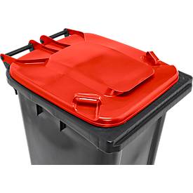 Fahrbare Mülltonne SSI Schäfer GMT eXtra, 240 l, EN 840, vorbereitet für Chipaufnahme, Ziehgriff, 90 % Recycling-Kunststoff, schwarz-rot