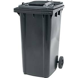 Fahrbare Mülltonne SSI Schäfer GMT eXtra, 240 l, EN 840, vorbereitet für Chipaufnahme, Ziehgriff, 90 % Recycling-Kunststoff, schwarz-schwarz